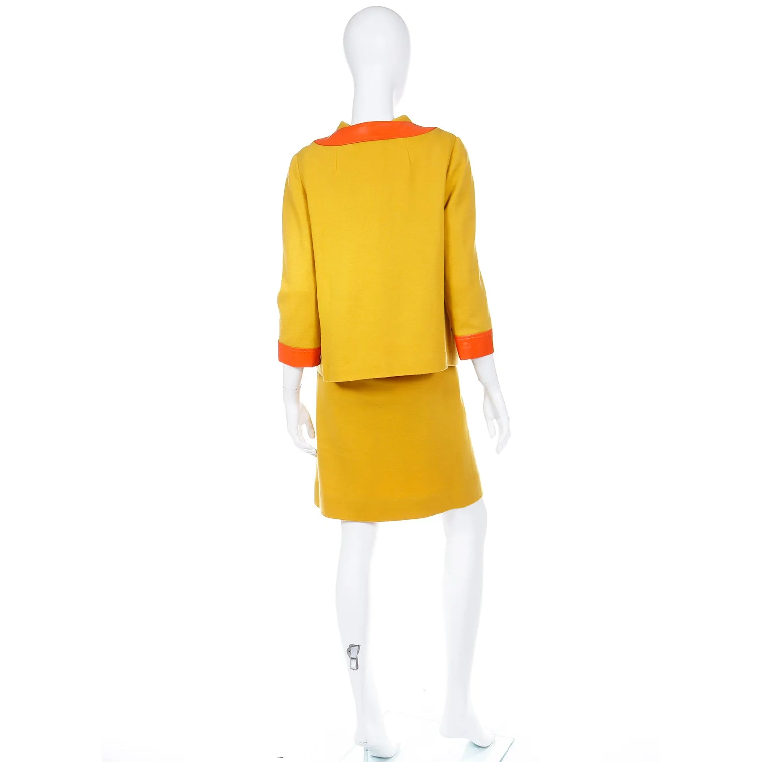 1960s Trompe L'oeil Mustard Yellow Orange & Purple Dress & Jacket