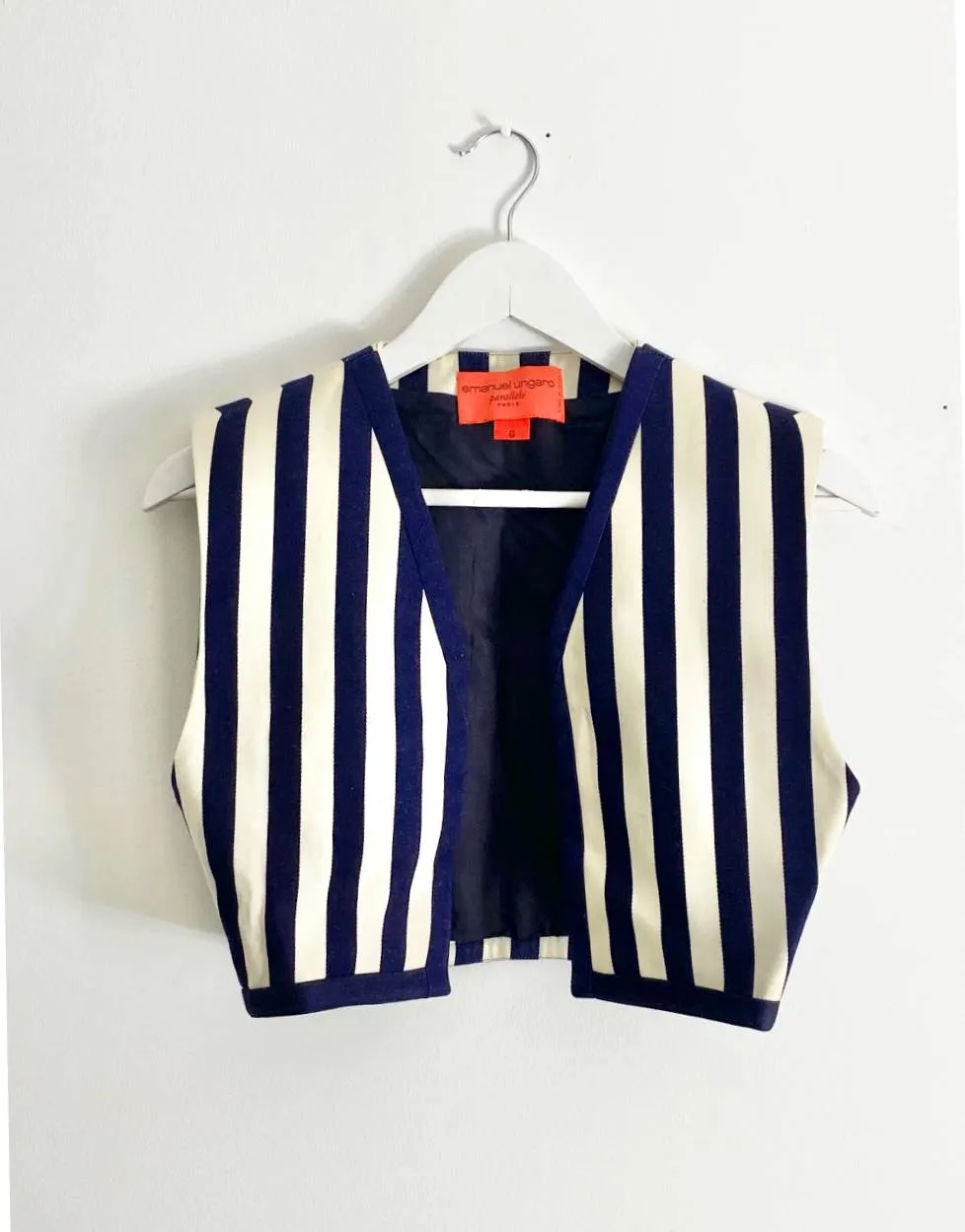 1980s EMANUEL UNGARO STRIPE CROPPED WAISTCOAT BOLERO