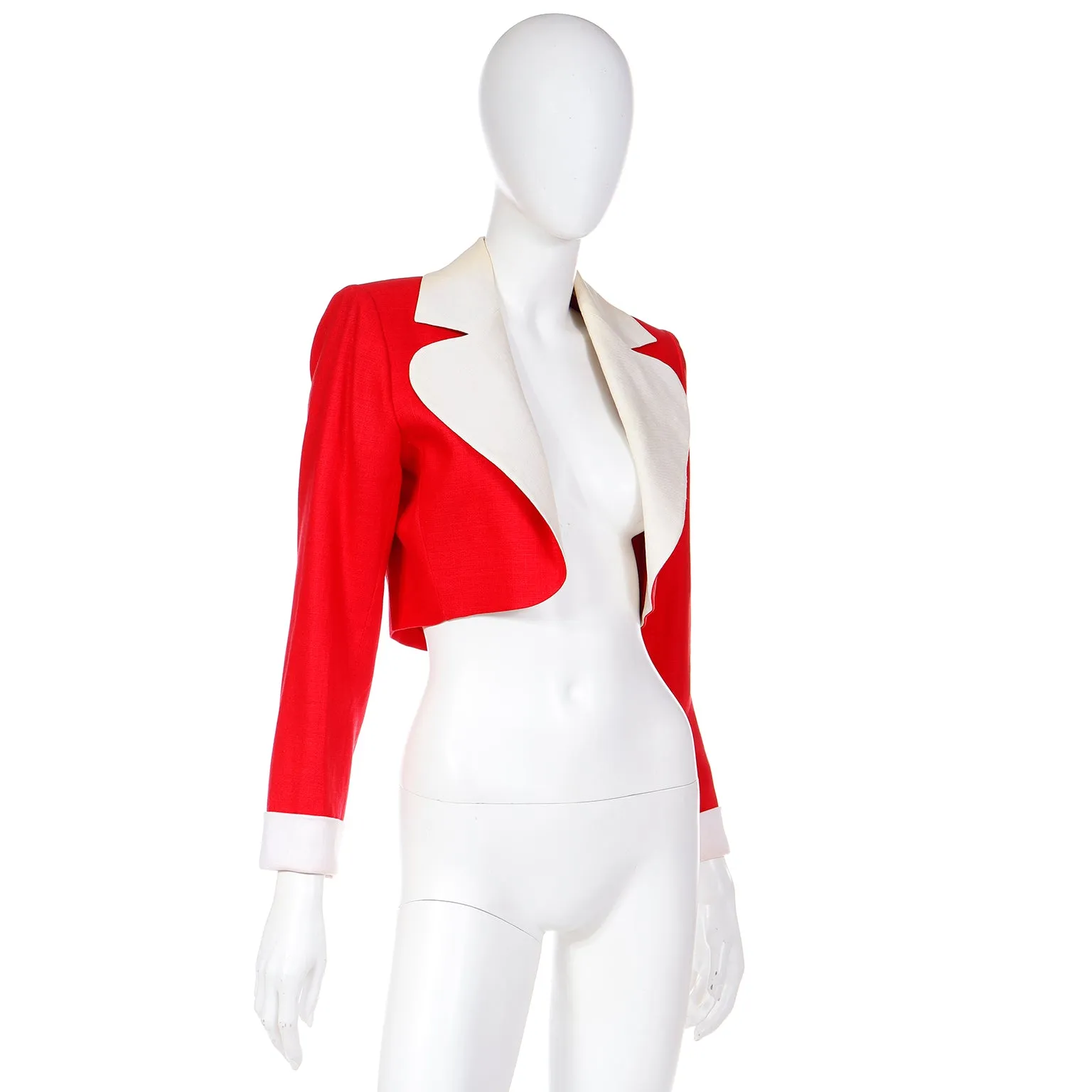 1986 Yves Saint Laurent Red & White Cropped Linen Jacket