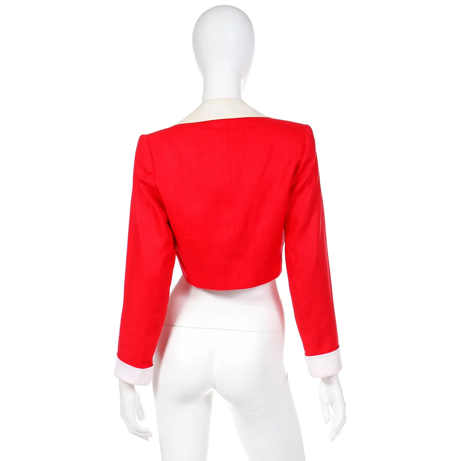 1986 Yves Saint Laurent Red & White Cropped Linen Jacket