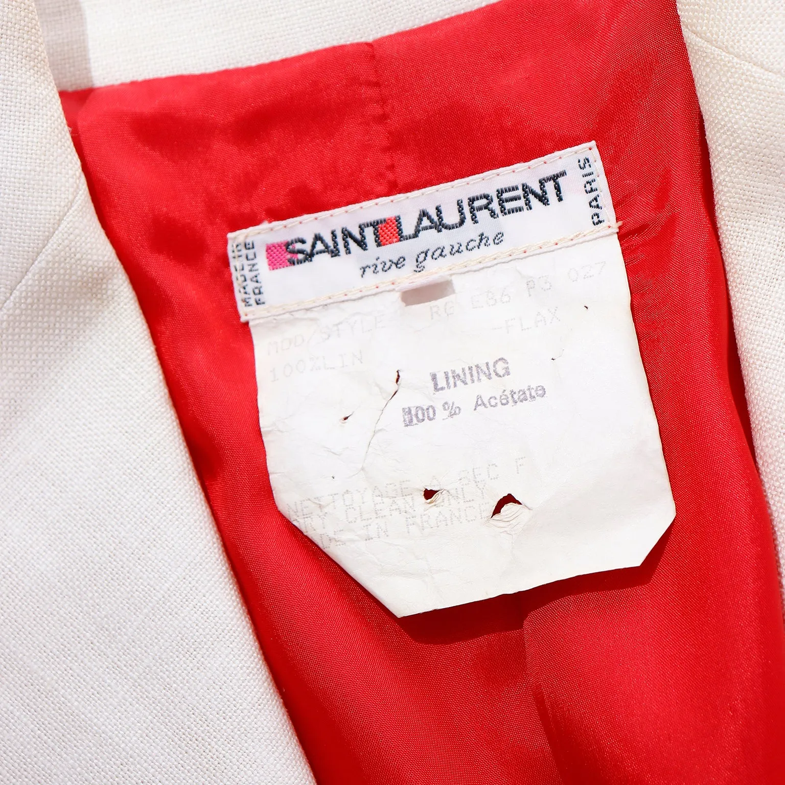 1986 Yves Saint Laurent Red & White Cropped Linen Jacket