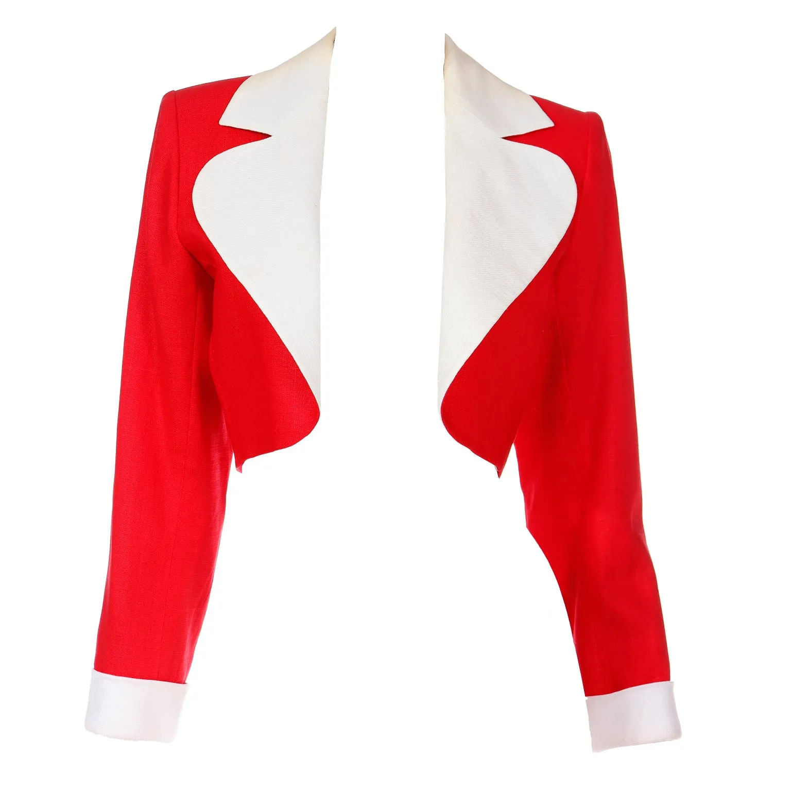 1986 Yves Saint Laurent Red & White Cropped Linen Jacket