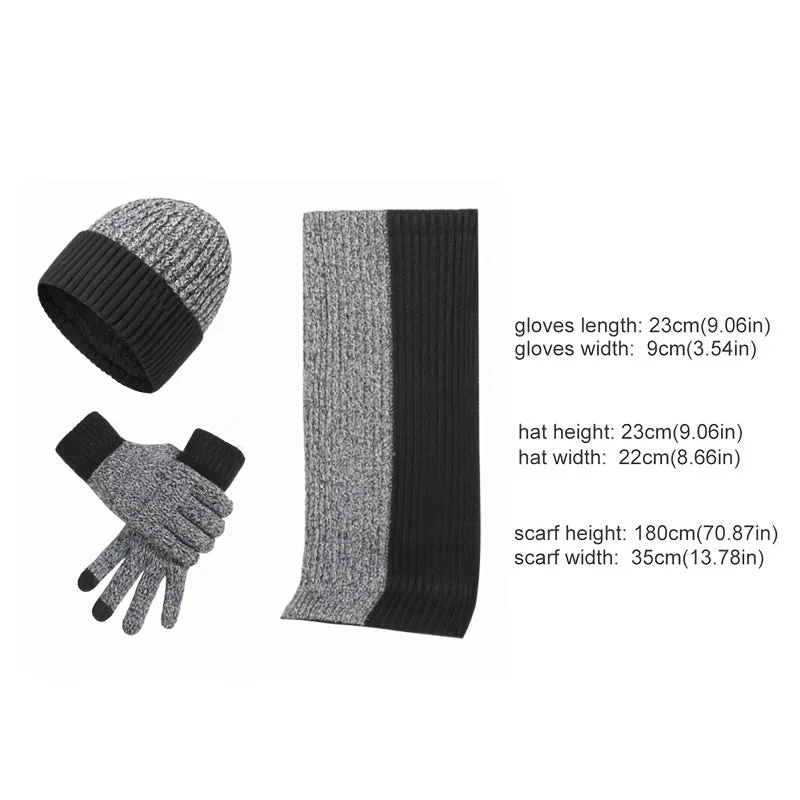 2pcs 1pair/set Unisex Splicing Color Knitted Hat Hat Scarf Gloves Set, Unisex, One Size Fits All, Ideal choice for Gifts