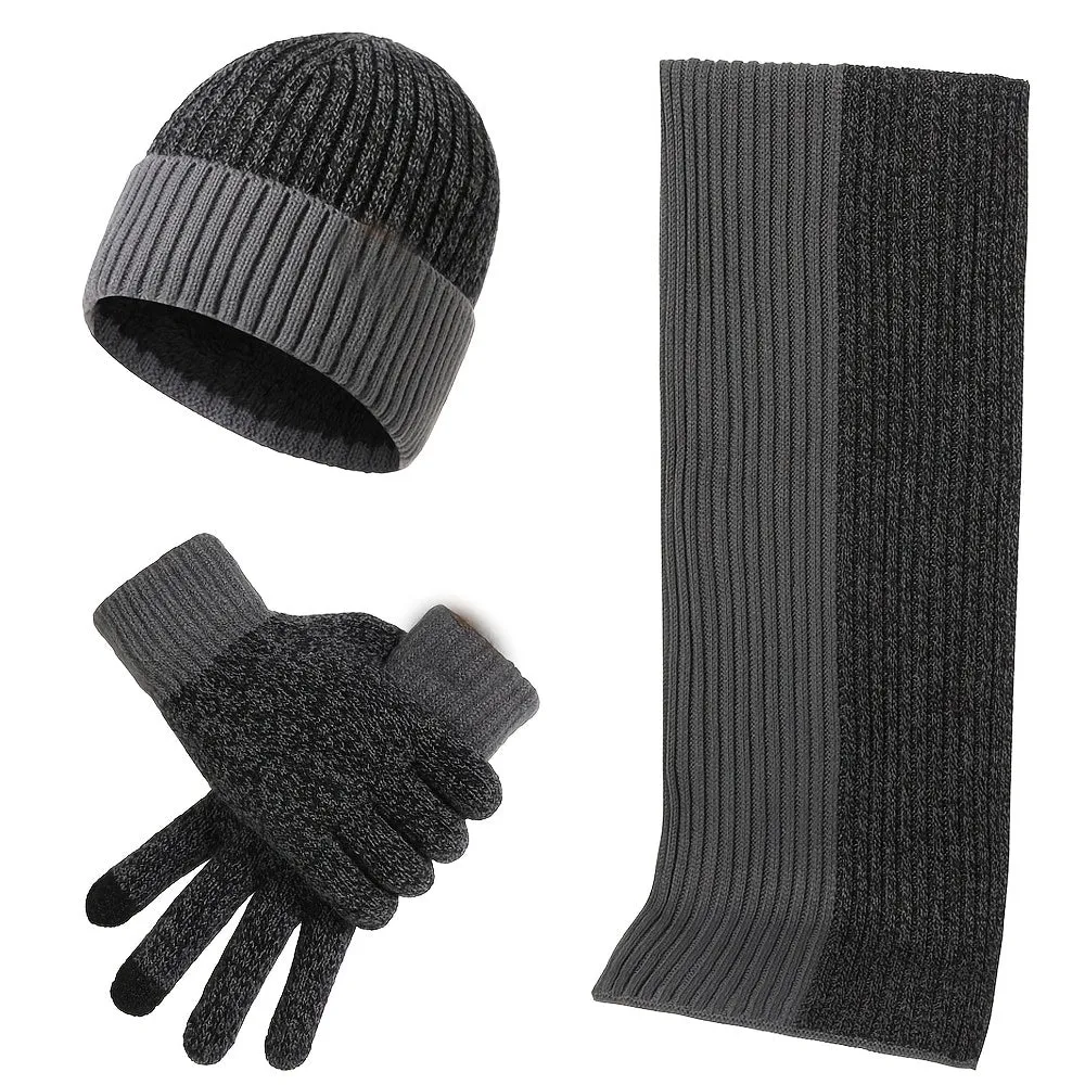 2pcs 1pair/set Unisex Splicing Color Knitted Hat Hat Scarf Gloves Set, Unisex, One Size Fits All, Ideal choice for Gifts