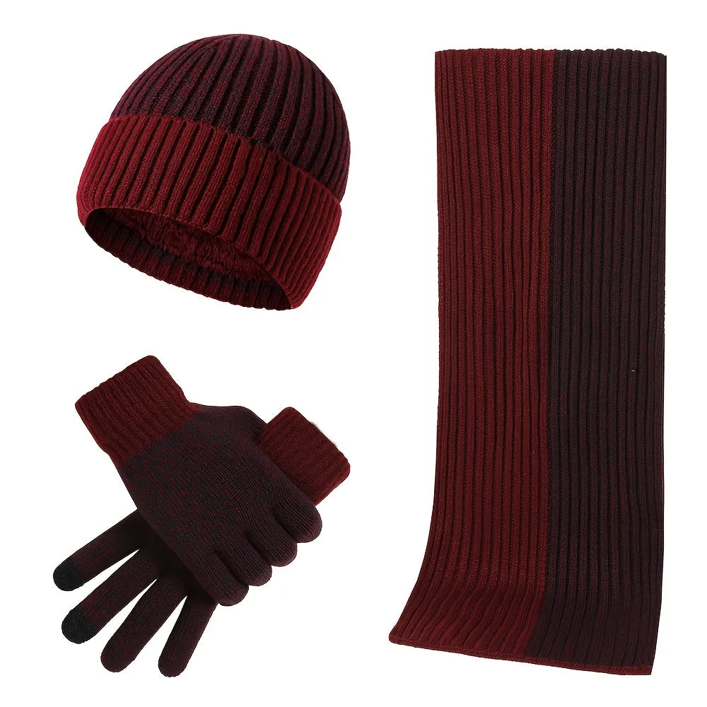 2pcs 1pair/set Unisex Splicing Color Knitted Hat Hat Scarf Gloves Set, Unisex, One Size Fits All, Ideal choice for Gifts