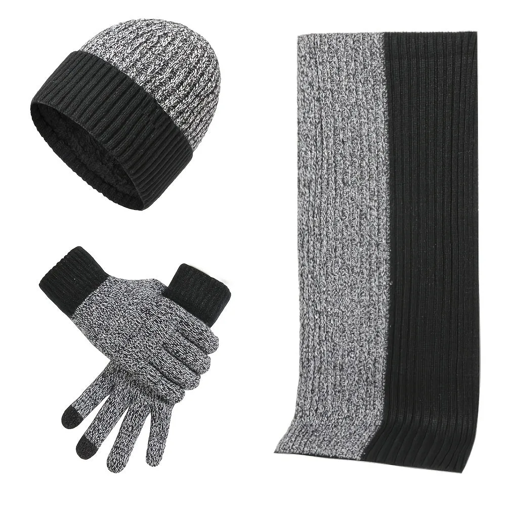 2pcs 1pair/set Unisex Splicing Color Knitted Hat Hat Scarf Gloves Set, Unisex, One Size Fits All, Ideal choice for Gifts