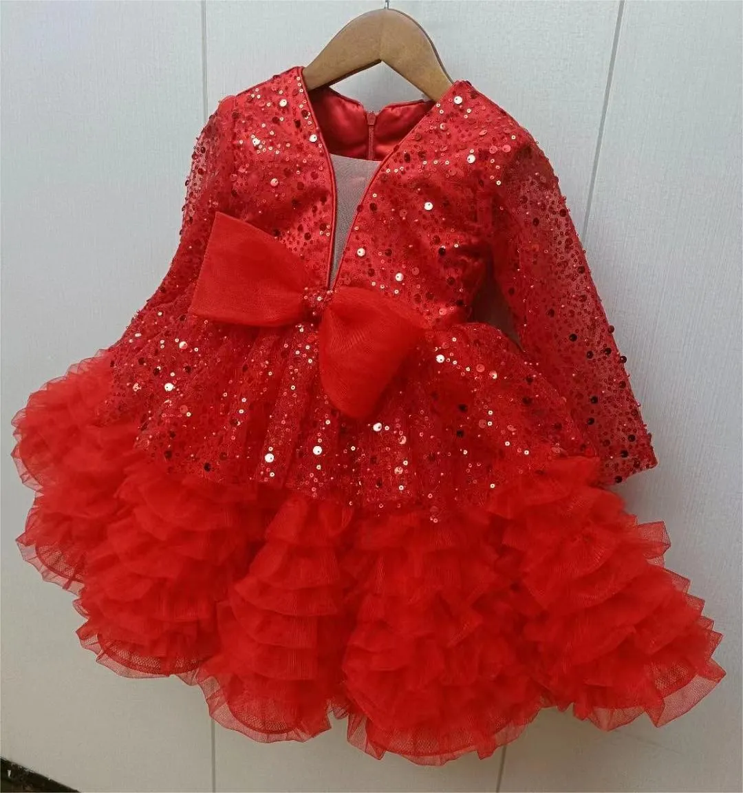 2pcs Long sleeve sequined girl's birthday party princess dress Dreamy Girls Dress  Headed