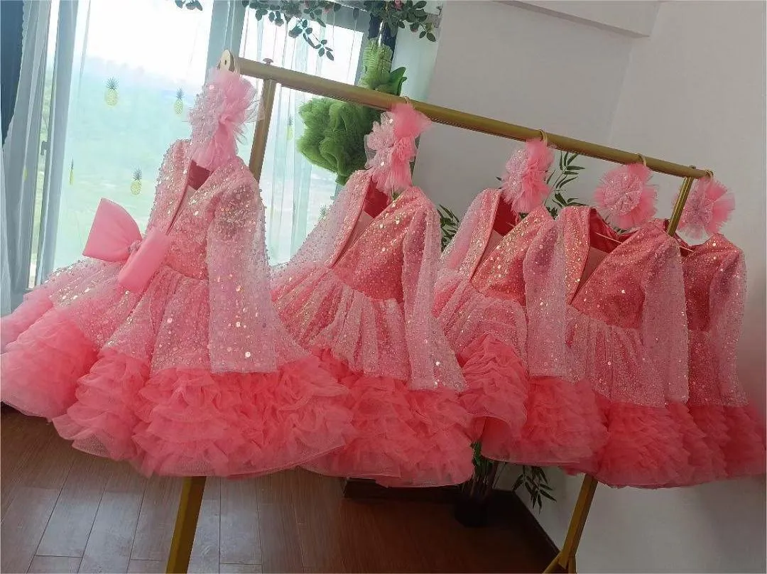 2pcs Long sleeve sequined girl's birthday party princess dress Dreamy Girls Dress  Headed