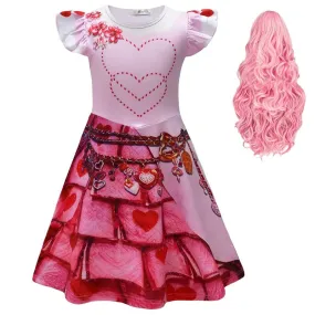 3-10-year-old children's dress Halloween party cosplay movie queen dress printed small fly sleeves girl princess dress wig