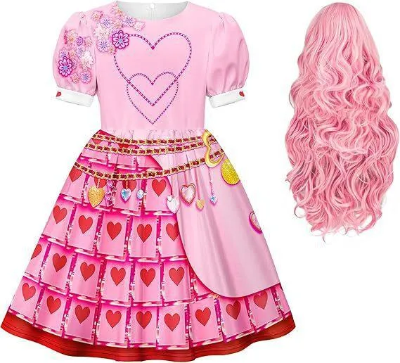 3-10-year-old children's dress Halloween party cosplay movie queen dress printed small fly sleeves girl princess dress wig