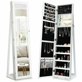 3-in-1 360° Swivel Mirrored Jewelry Armoire with Display Shelves