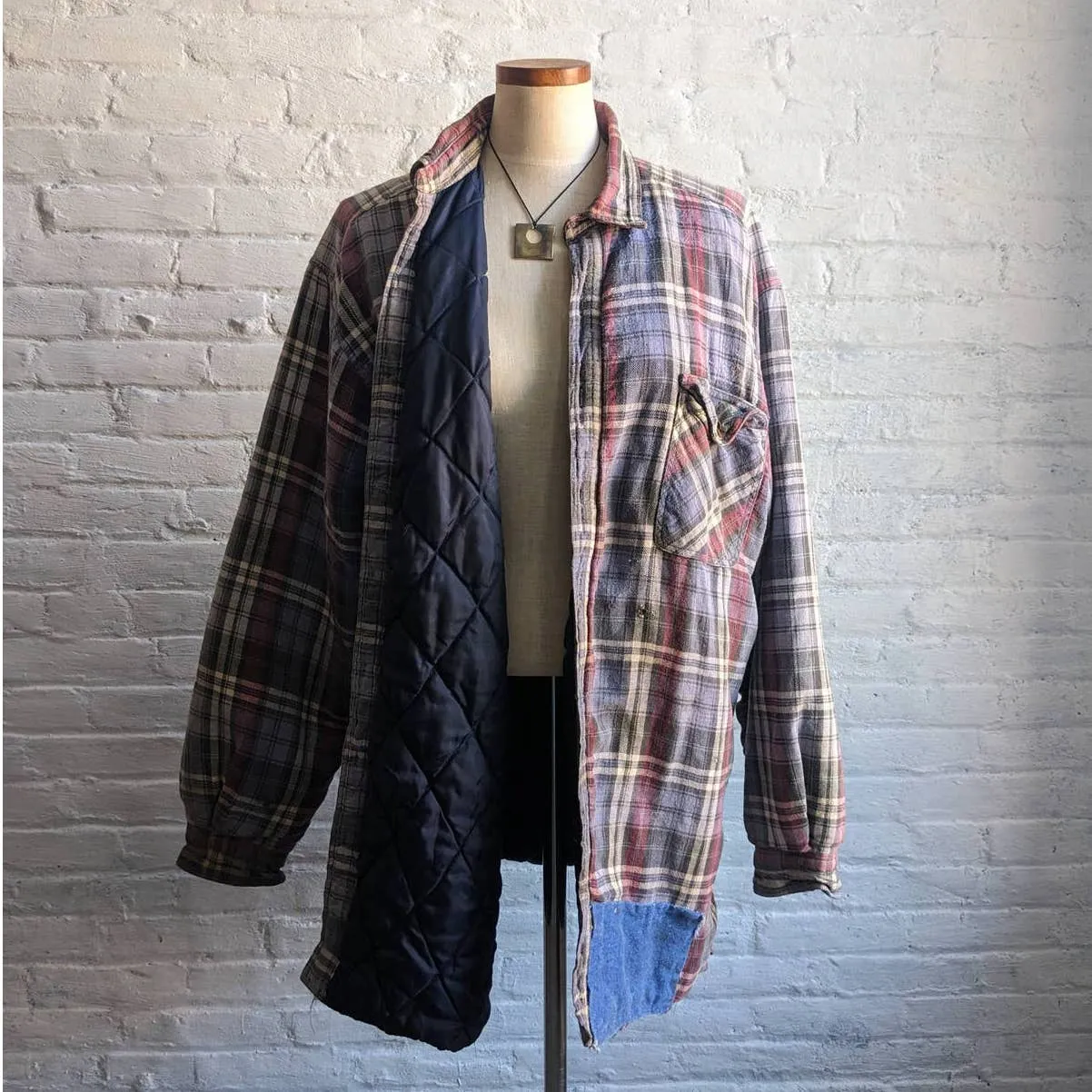 90s Vintage Grunge Plaid Flannel Utility Blanket Thermal Oversize Coat Jacket