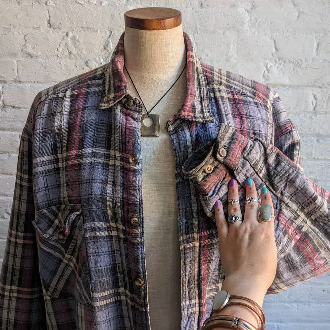 90s Vintage Grunge Plaid Flannel Utility Blanket Thermal Oversize Coat Jacket