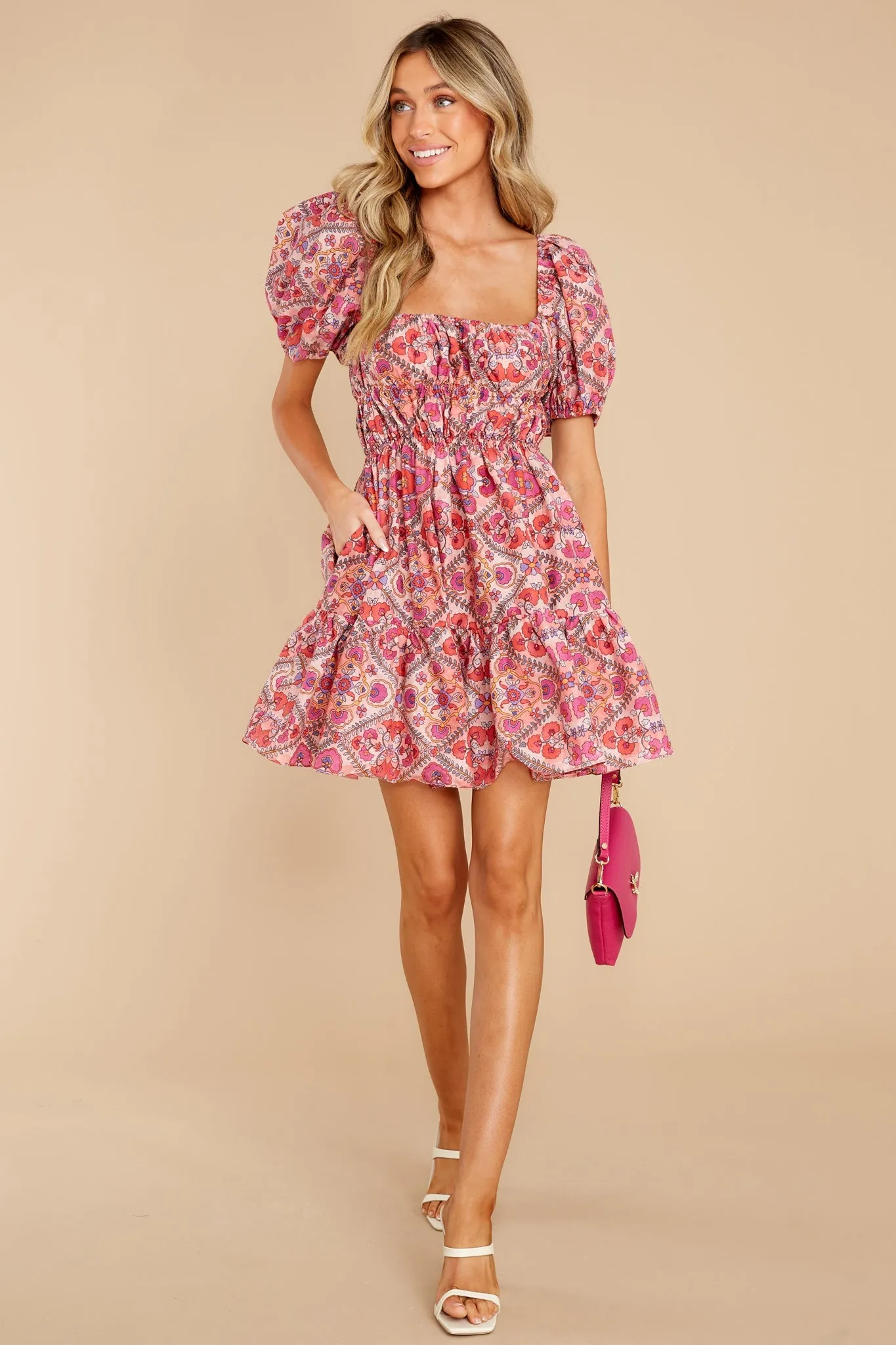 A New World Pink Multi Print Cotton Dress