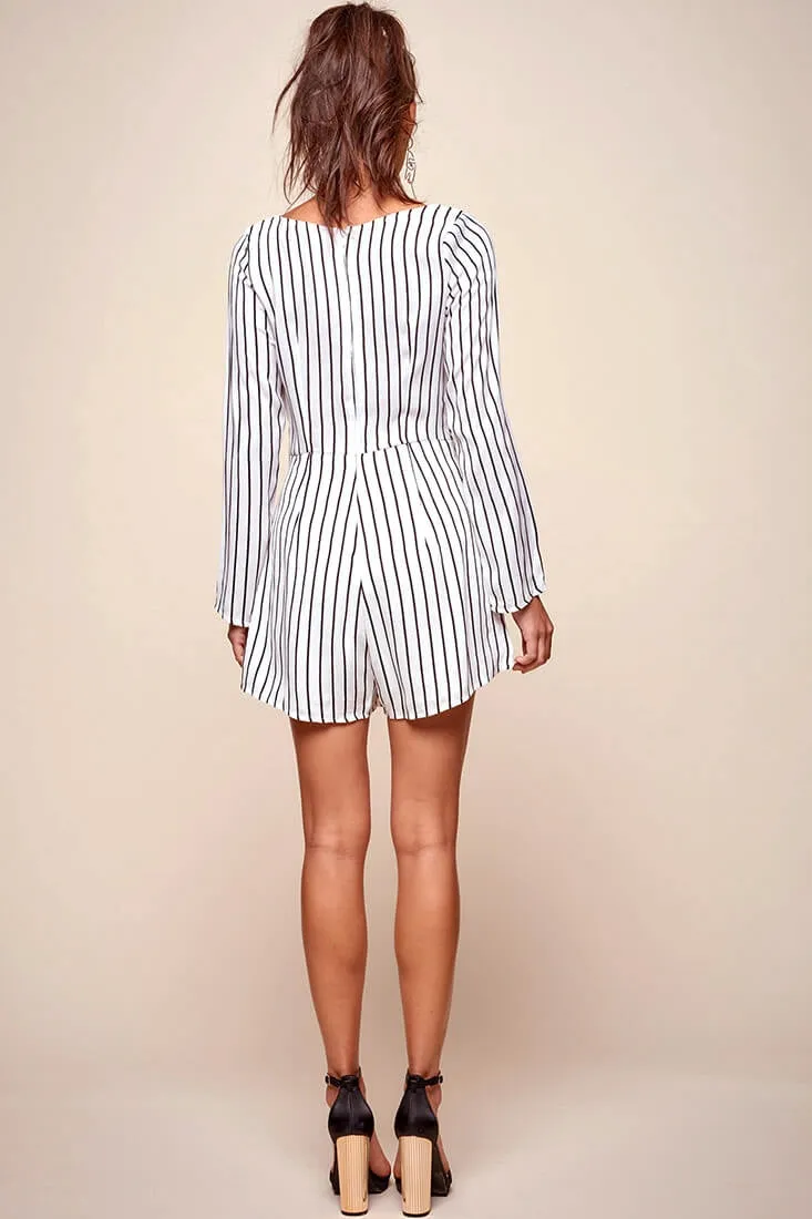 Abbey Waist Tie Pinstripe Romper White & Black