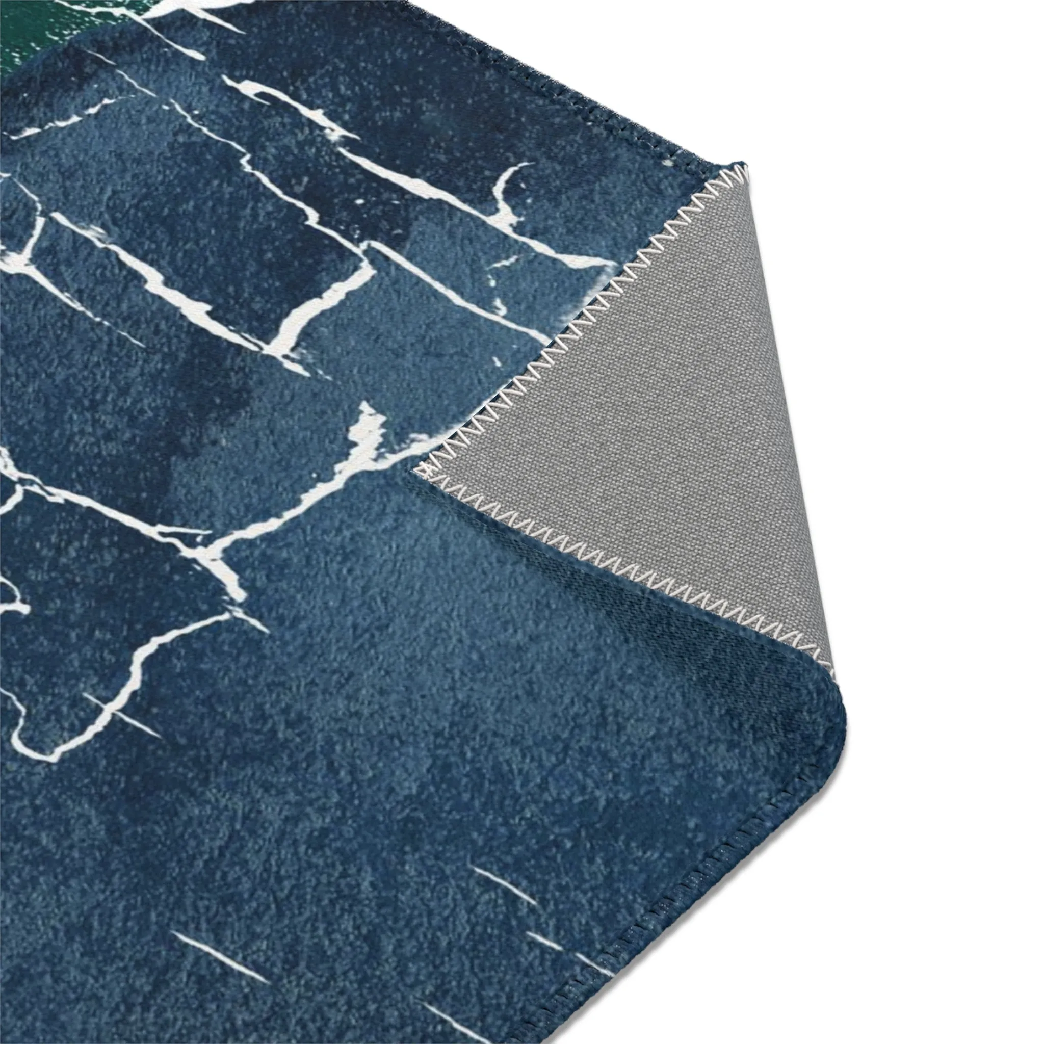 Abstract Boho Area Rug | Navy Blue, Emerald Green, White Minimalist