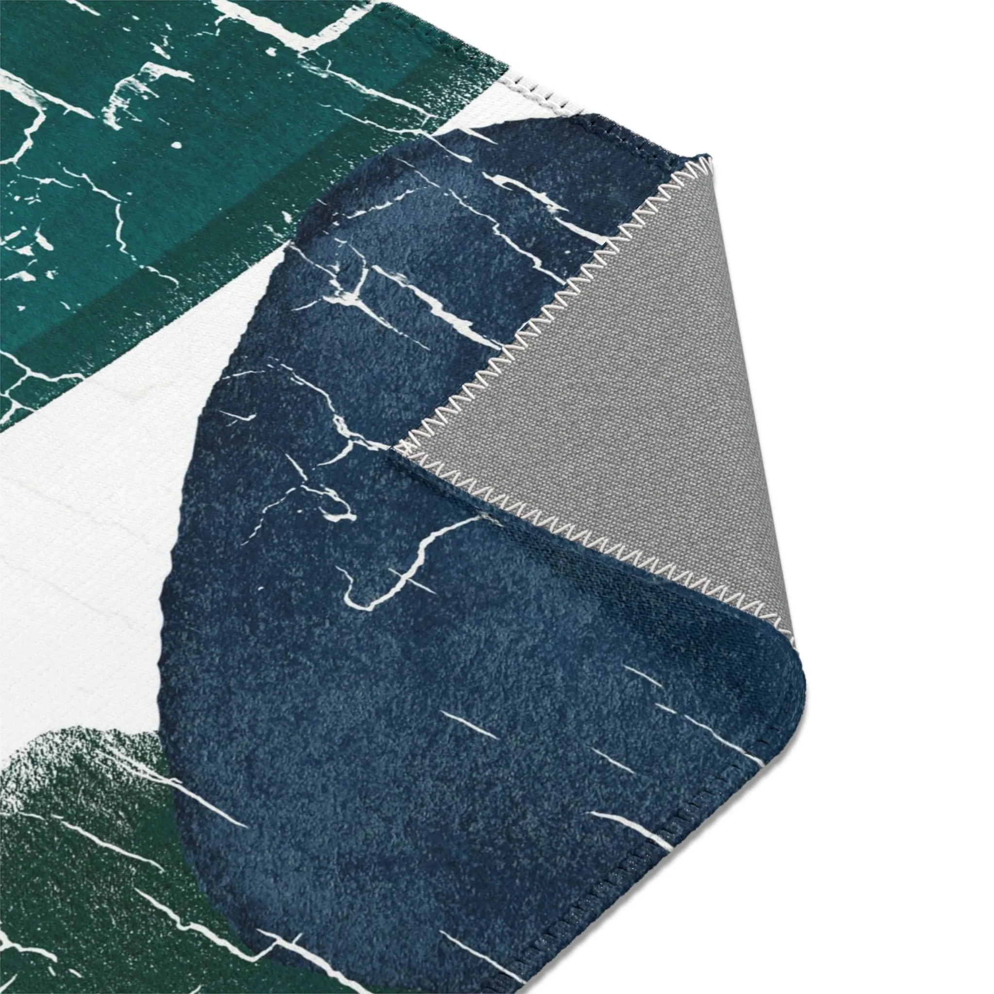 Abstract Boho Area Rug | Navy Blue, Emerald Green, White Minimalist