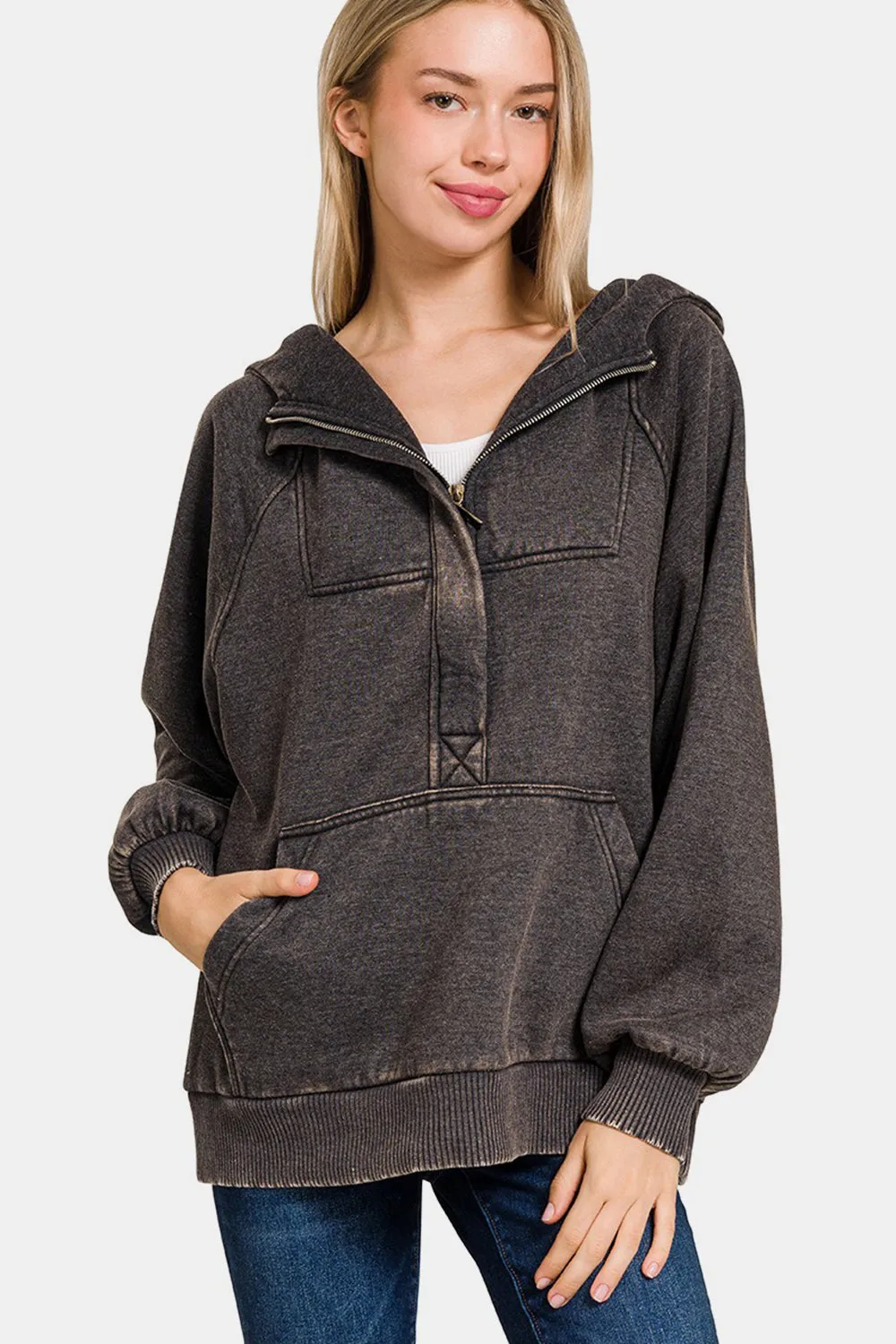 Acid Wash Fleece Kangaroo Hoodie