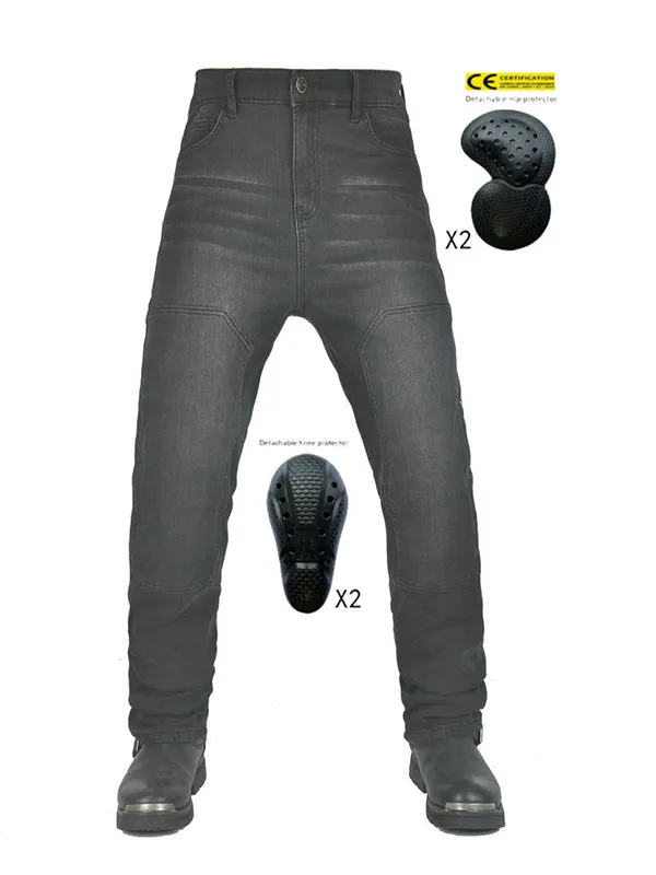 Affordable Men’s Denim Motorcycle Pants with Silicone Knee & Hip Protectors – Machine Washable & Comfort-Fit for Riding