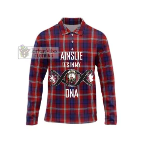 Ainslie Tartan Long Sleeve Polo Shirt with Family Crest DNA In Me Style