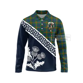 Aiton Tartan Long Sleeve Polo Shirt Featuring Thistle and Scotland Map