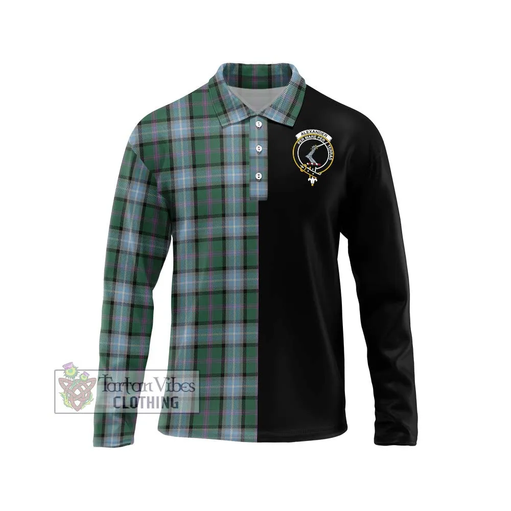 Alexander of Menstry Hunting Tartan Long Sleeve Polo Shirt with Family Crest and Half Of Me Style