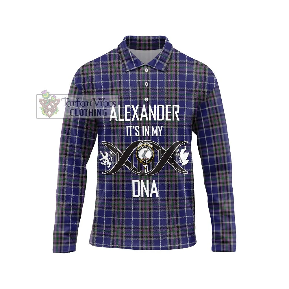 Alexander of Menstry Tartan Long Sleeve Polo Shirt with Family Crest DNA In Me Style