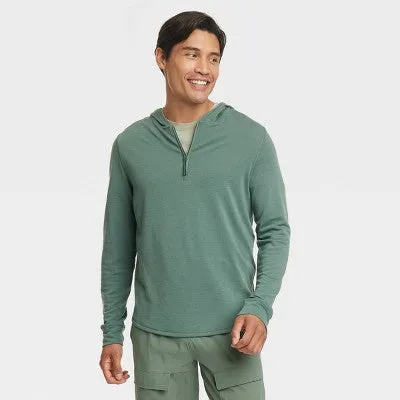 All In Motion Men's Half-Zip Wool Pullover Hoodie Moisture Wicking Quick Drying