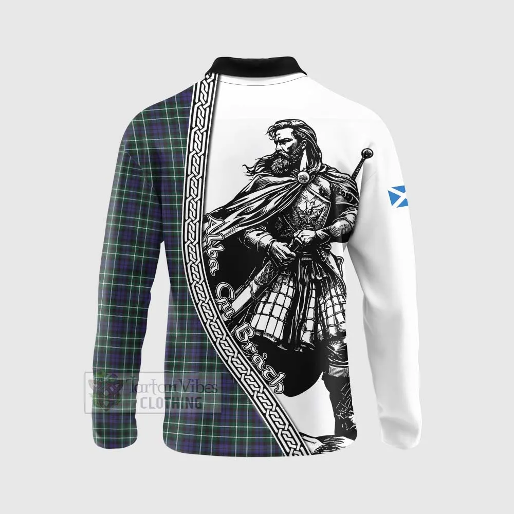 Allardice Tartan Clan Crest Long Sleeve Polo Shirt with Highlander Warrior Celtic Style