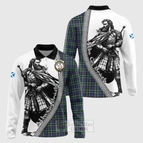 Allardice Tartan Clan Crest Long Sleeve Polo Shirt with Highlander Warrior Celtic Style