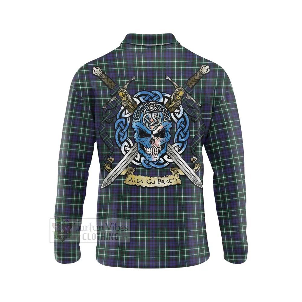 Allardice Tartan Long Sleeve Polo Shirt with Family Crest Celtic Skull Style