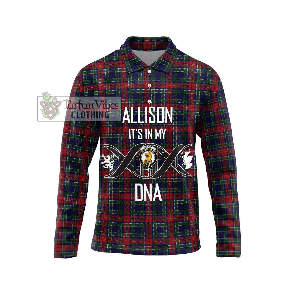 Allison Red Tartan Long Sleeve Polo Shirt with Family Crest DNA In Me Style