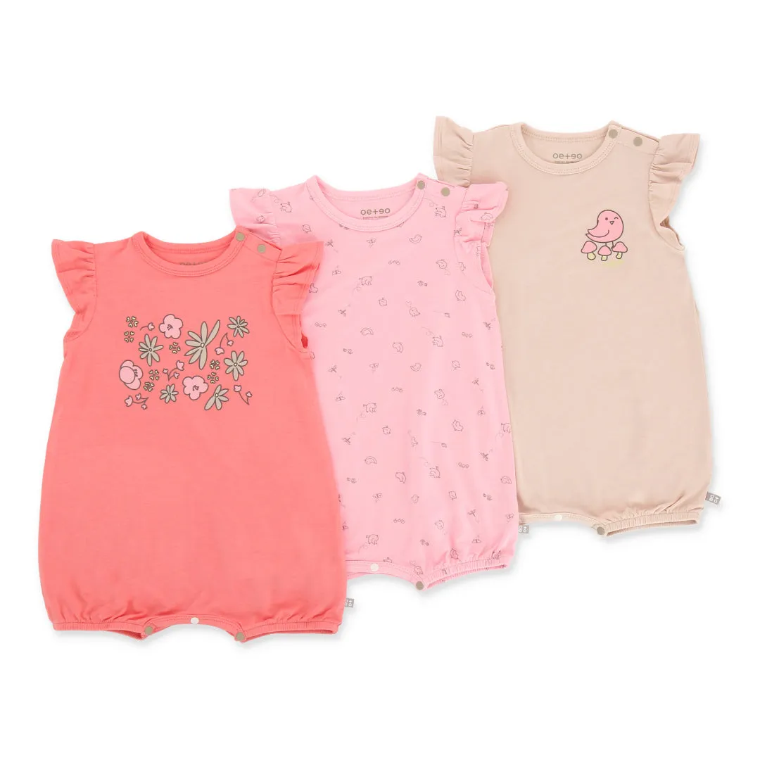 An Adventure Bamboo Short Sleeve Baby Romper Playsuit 3Pc Bundle (Pink)