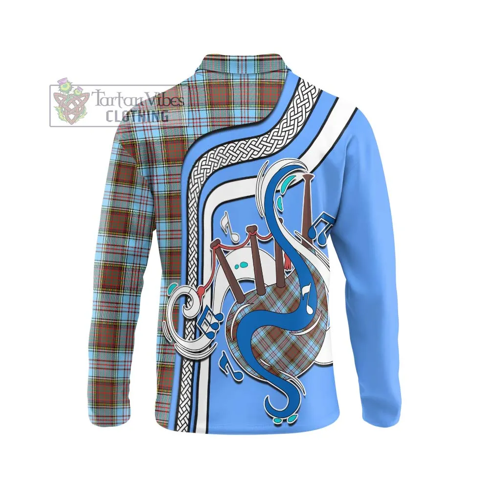 Anderson Ancient Tartan Long Sleeve Polo Shirt with Epic Bagpipe Style