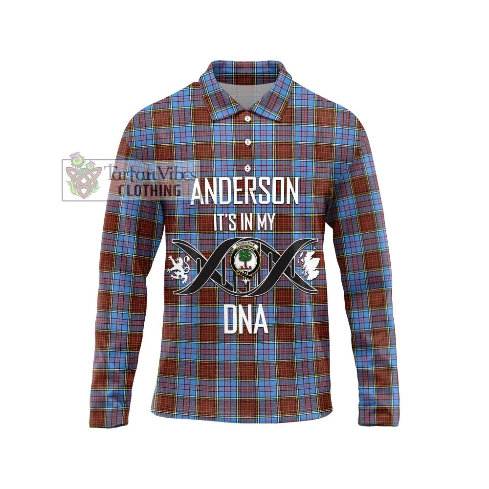 Anderson Modern Tartan Long Sleeve Polo Shirt with Family Crest DNA In Me Style