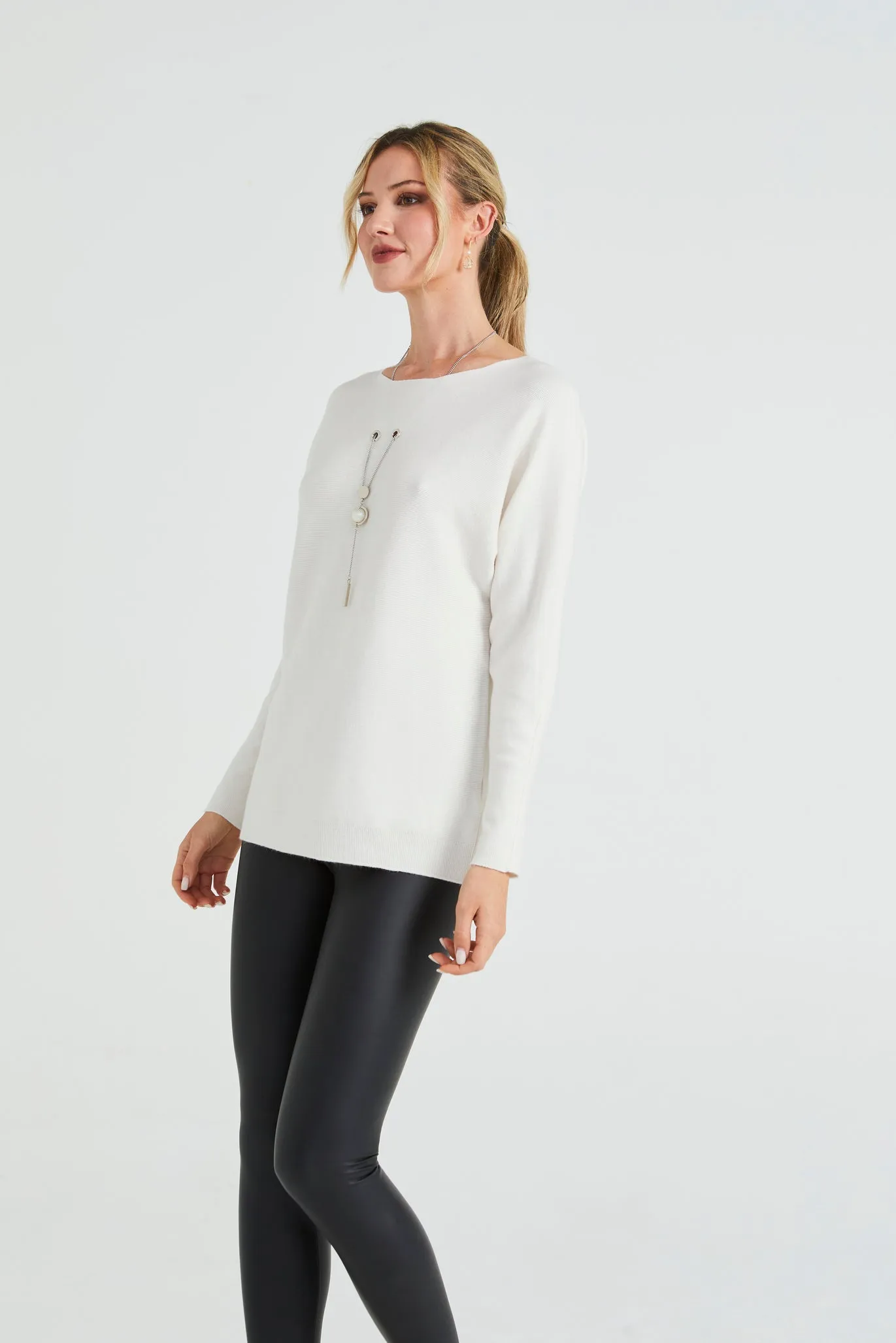 Angeleye Batwing Knitted Jumper With Necklace Detail