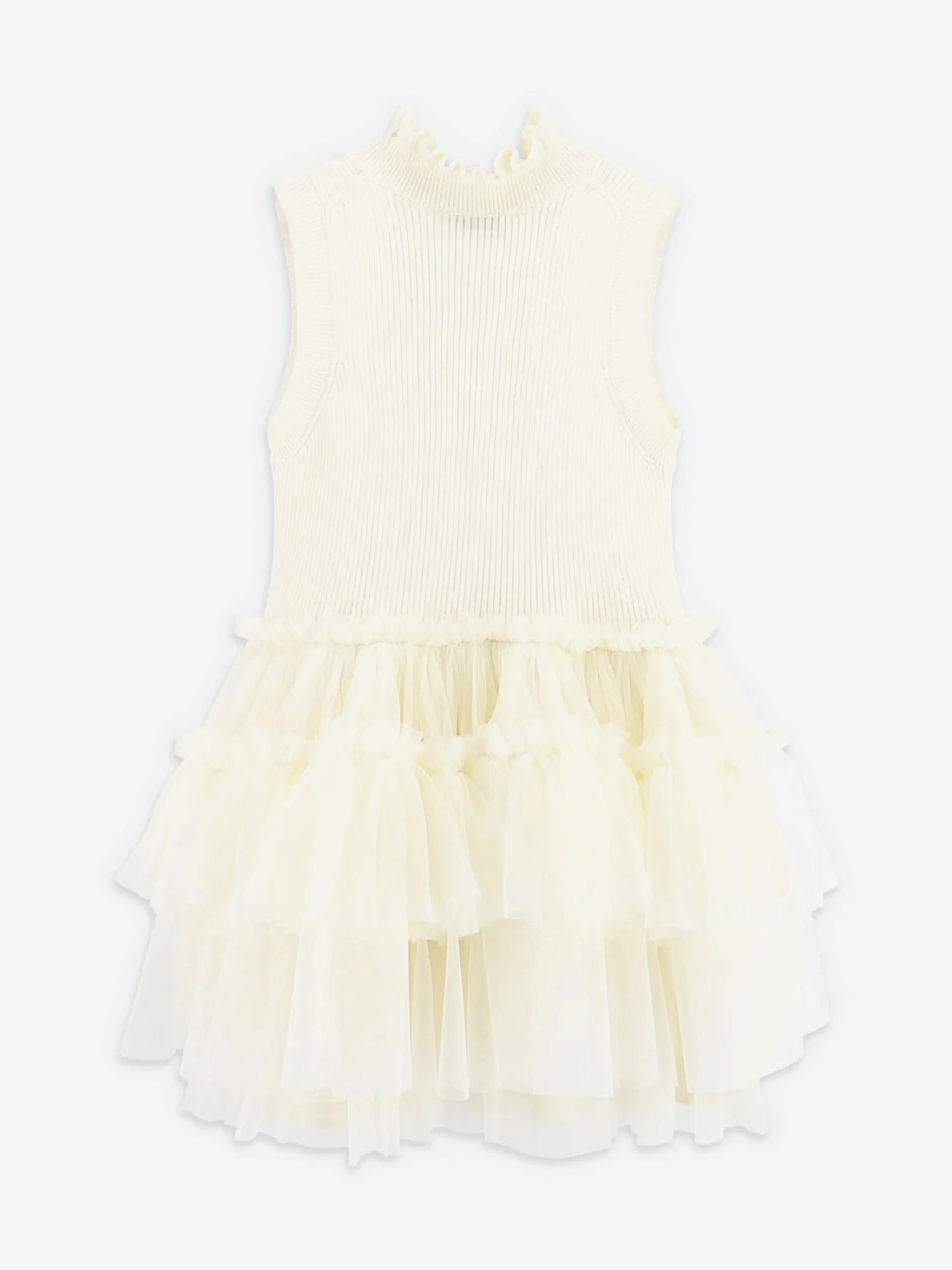 Angels Face Girls Eunice Sleeveless Knit With Tulle Dress in Ivory