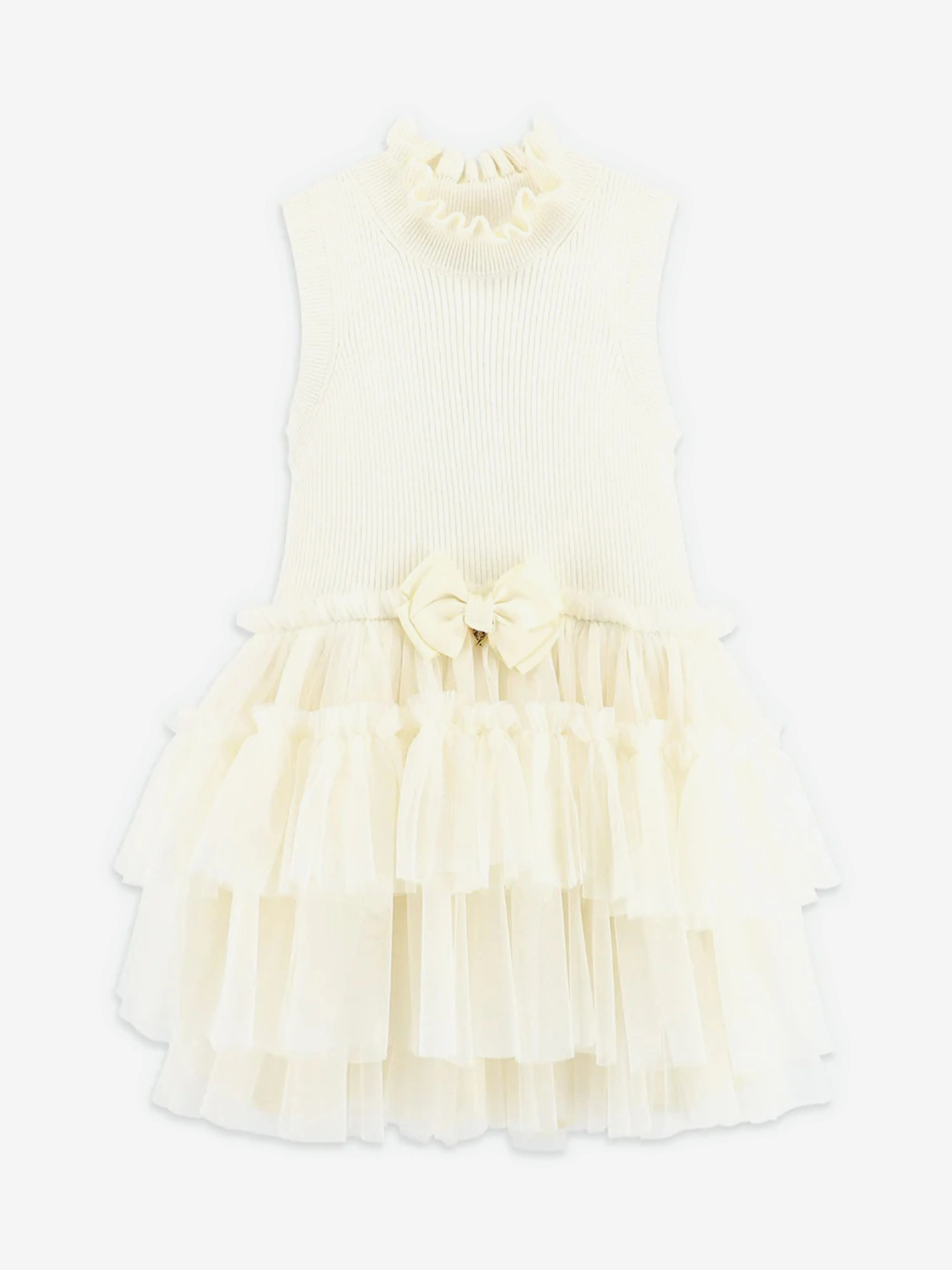 Angels Face Girls Eunice Sleeveless Knit With Tulle Dress in Ivory