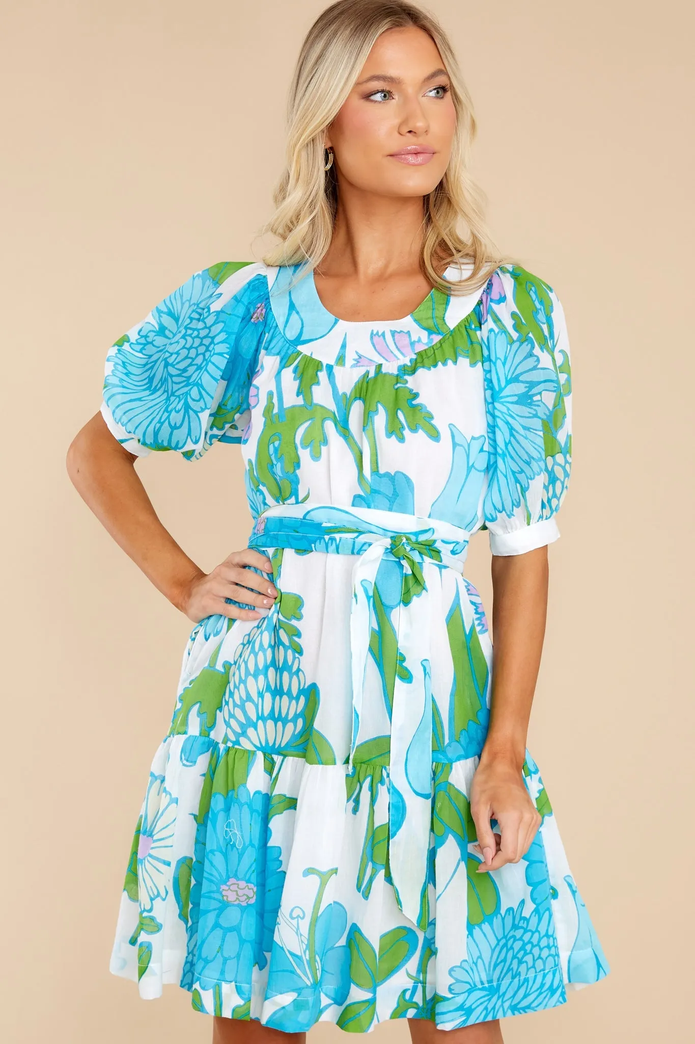 Anna Mod Floral Aqua Dress