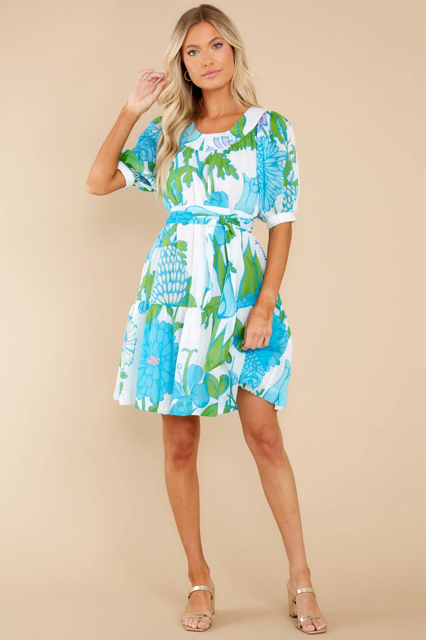 Anna Mod Floral Aqua Dress