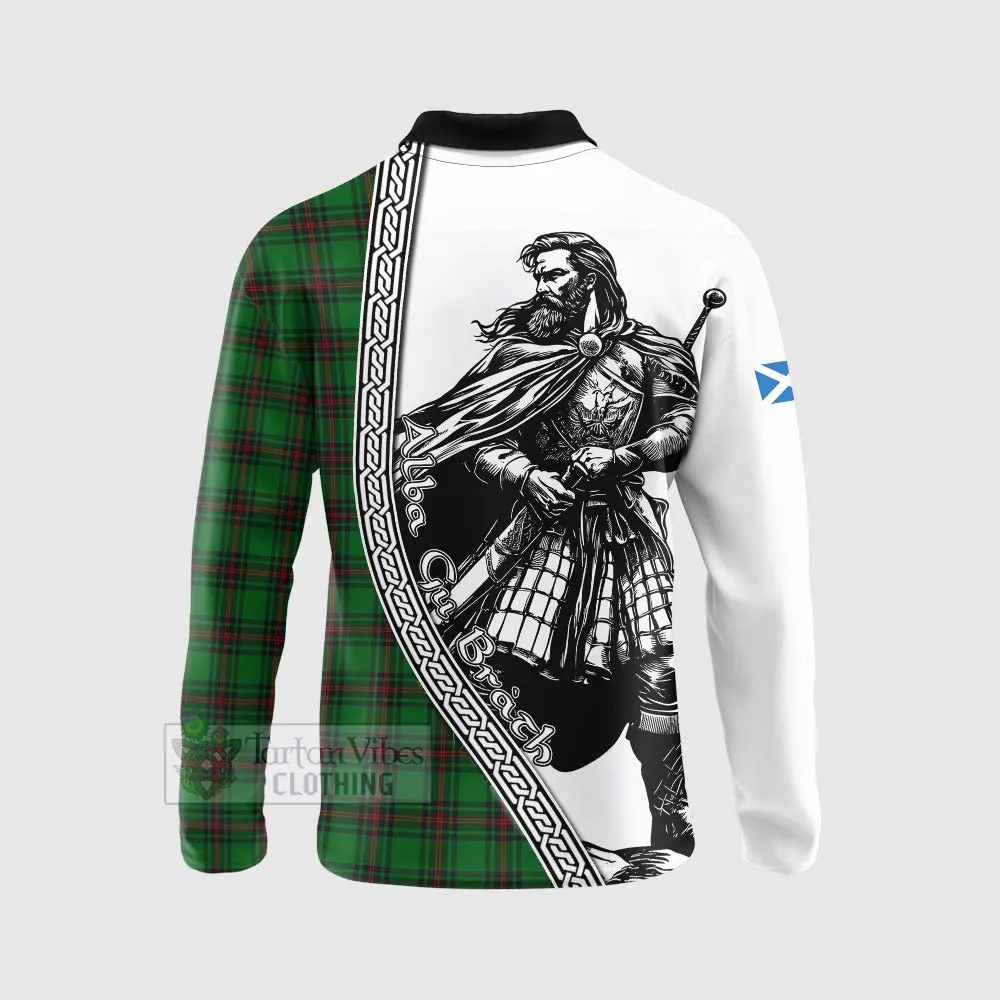 Anstruther Tartan Clan Crest Long Sleeve Polo Shirt with Highlander Warrior Celtic Style