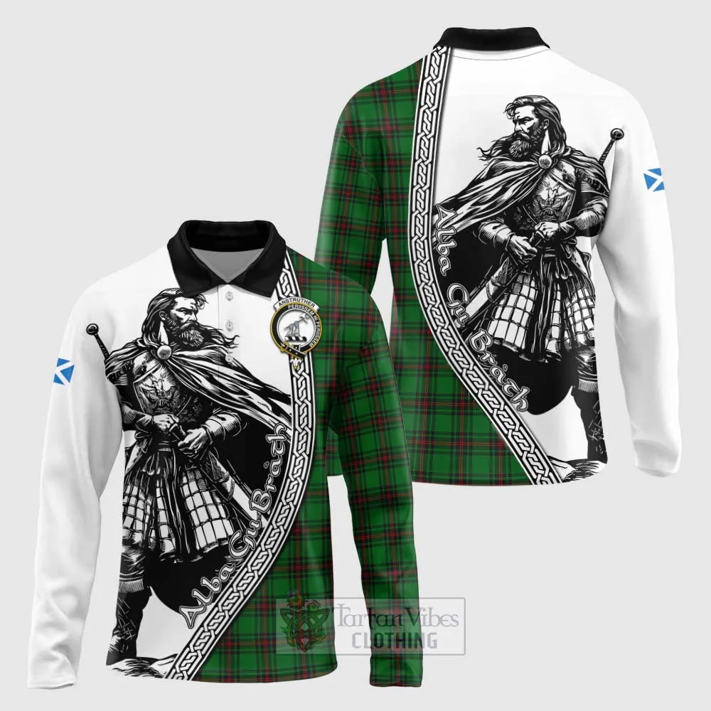 Anstruther Tartan Clan Crest Long Sleeve Polo Shirt with Highlander Warrior Celtic Style