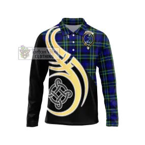 Arbuthnot Modern Tartan Long Sleeve Polo Shirt with Family Crest and Celtic Symbol Style