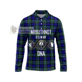 Arbuthnot Modern Tartan Long Sleeve Polo Shirt with Family Crest DNA In Me Style