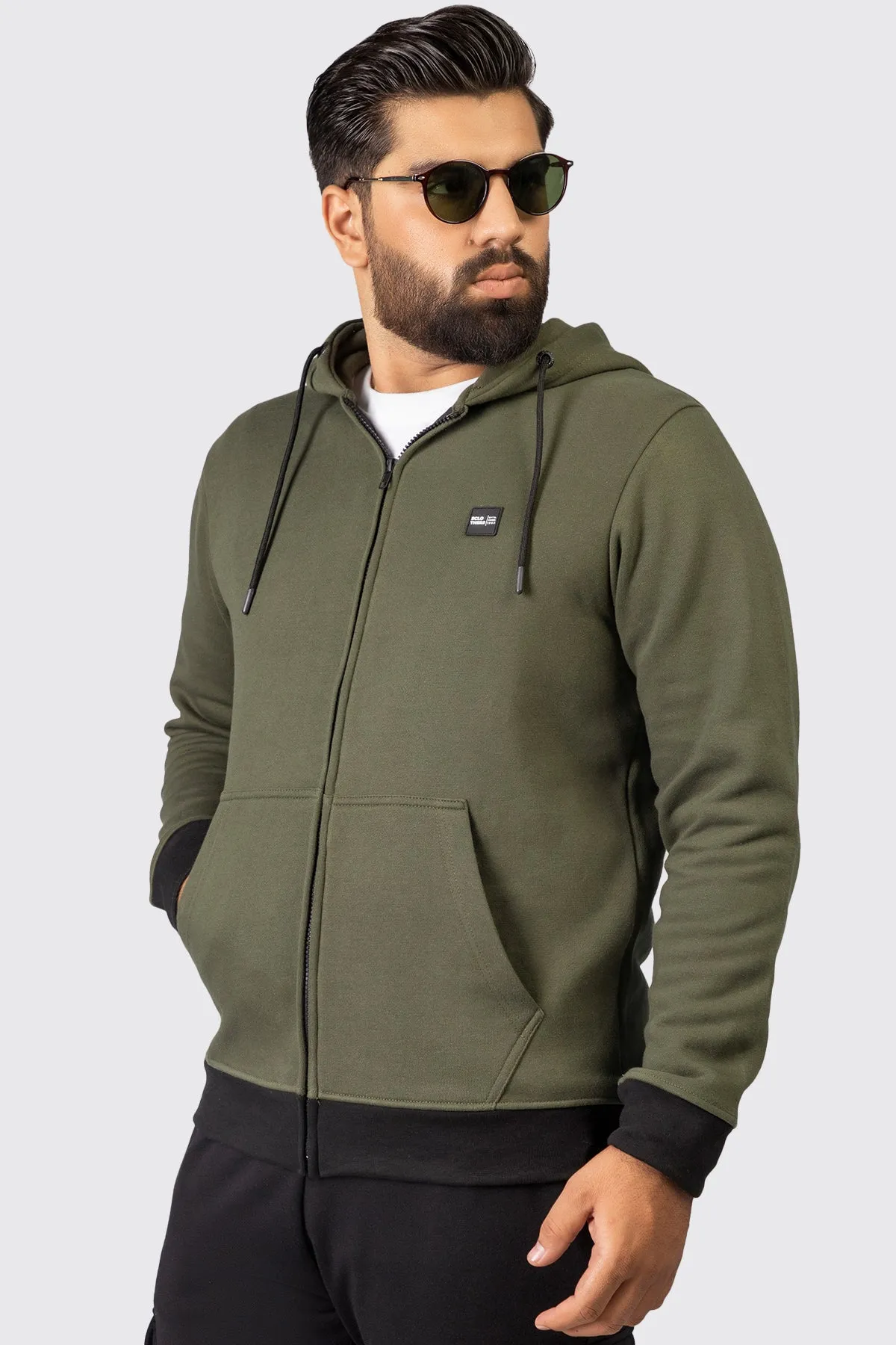 Army Green Fleece Zipper Hoodie (Plus Size) - W23 - MH0072P