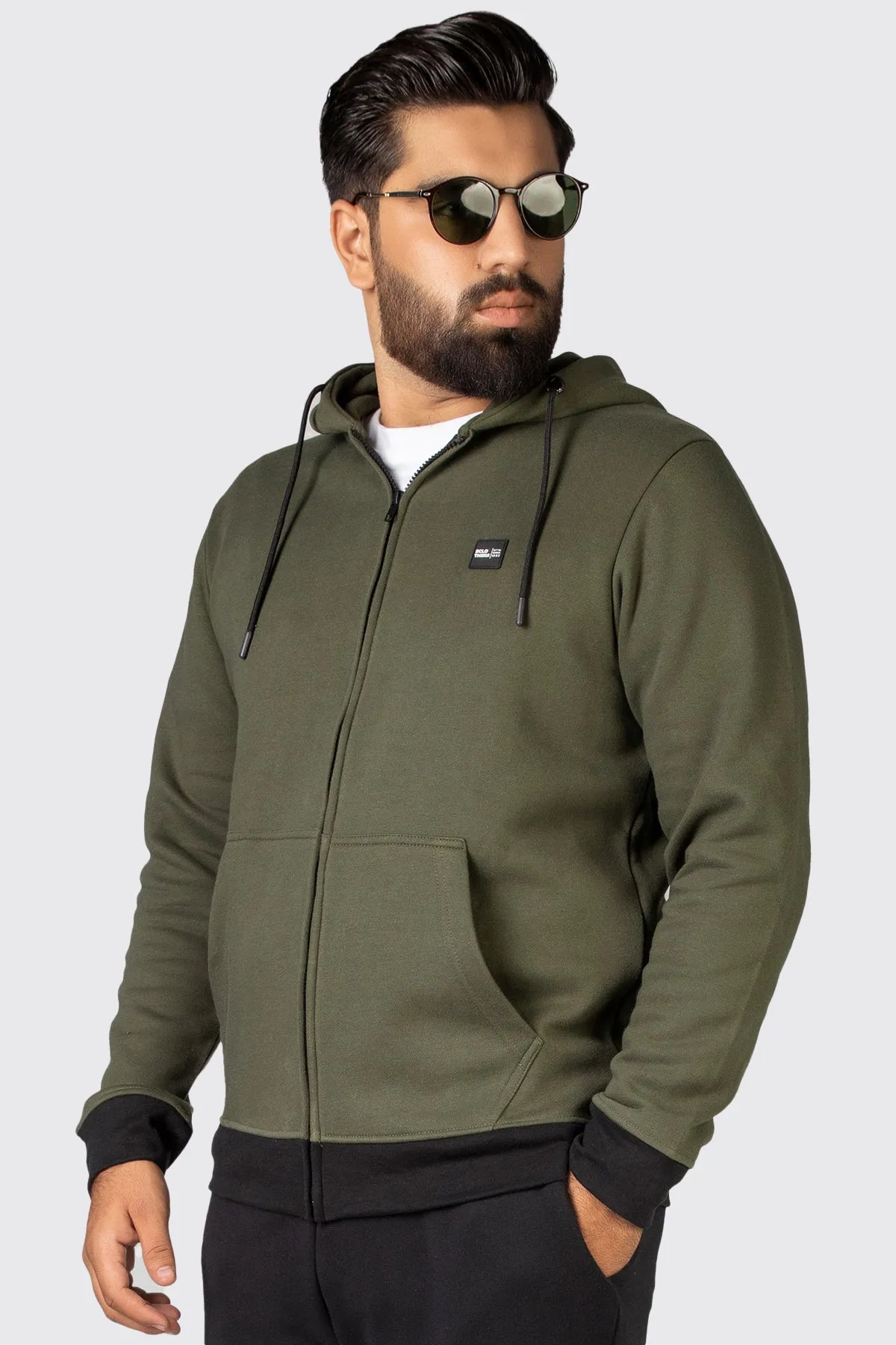 Army Green Fleece Zipper Hoodie (Plus Size) - W23 - MH0072P