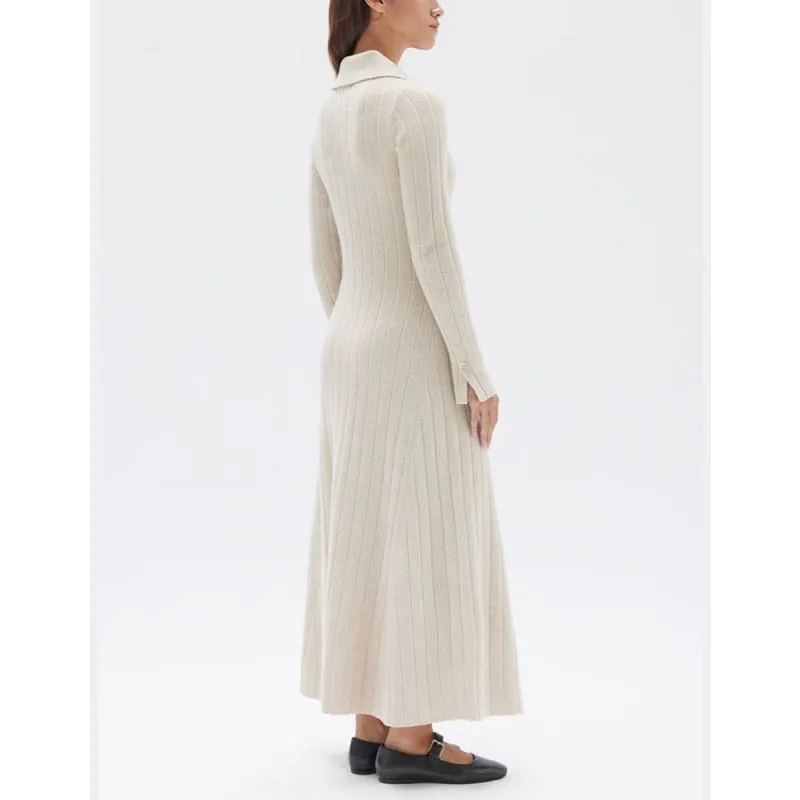 Astrae Wool Rib Maxi Long Sleeve Dress | Oat Marle