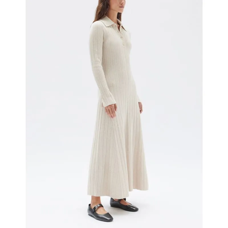 Astrae Wool Rib Maxi Long Sleeve Dress | Oat Marle