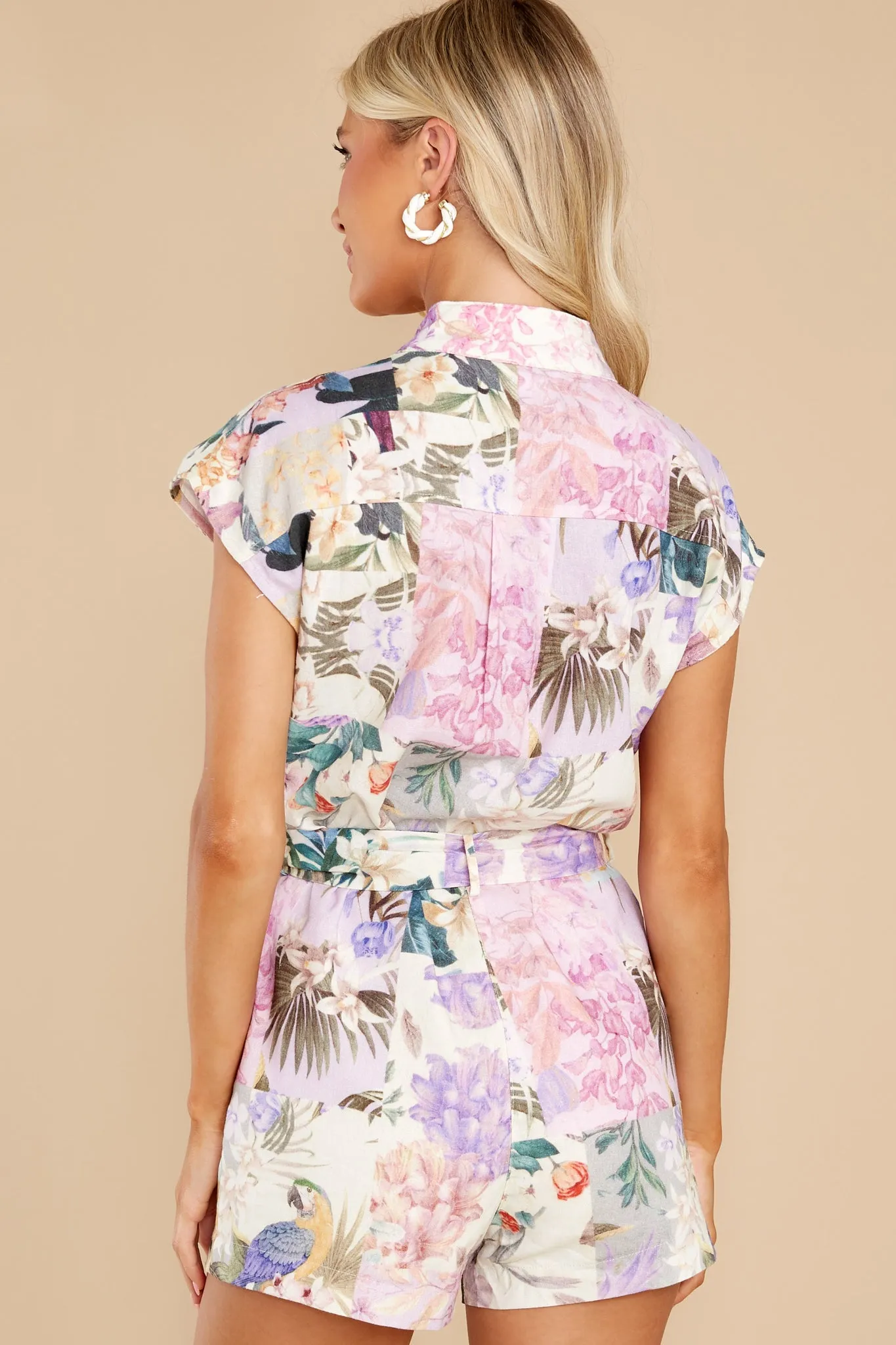 Awaited Escape Ivory Multi Floral Print Cotton Romper