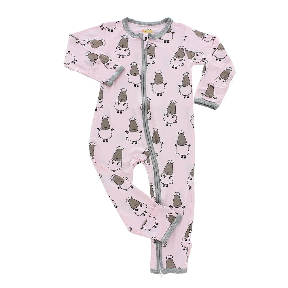 Baa Baa Sheepz Romper Zip Big Sheepz Pink With Grey Border